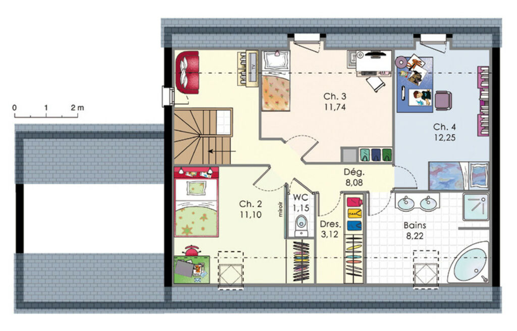 plan maison moderne etage