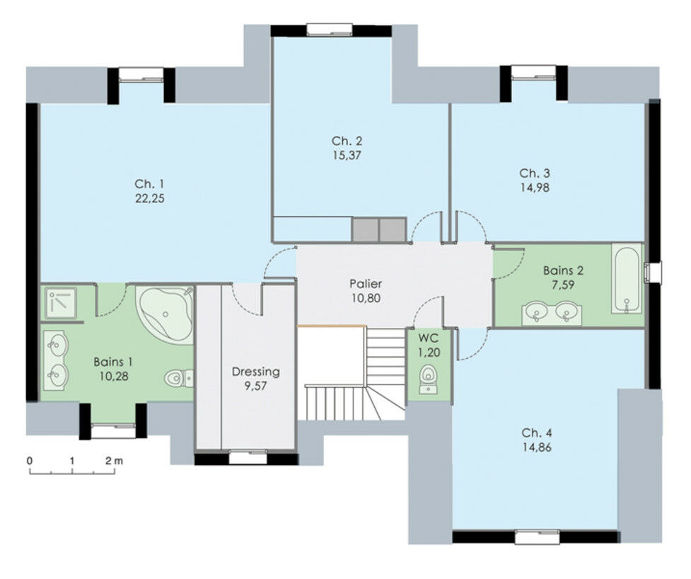 plan maison 2 chambres etage