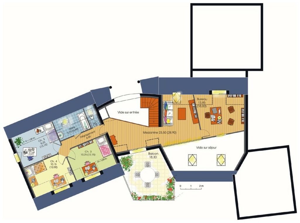 plan maison 5 chambres et mezzanine