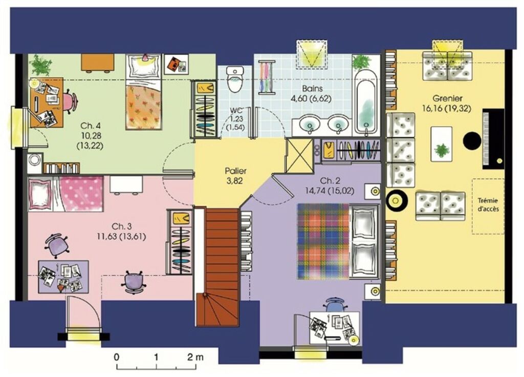 plan de maison 7 chambres
