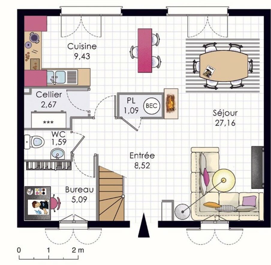 plan maison 26 x 28