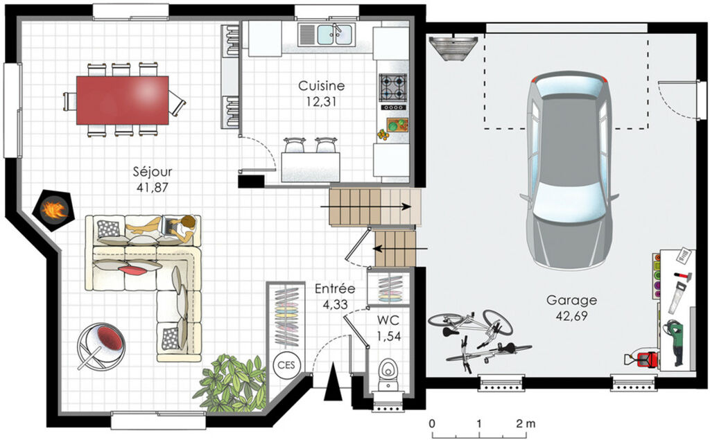plan maison etage 90m2 garage