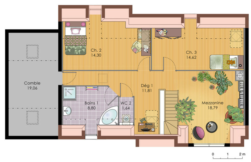 plan de maison basse 5 pièces