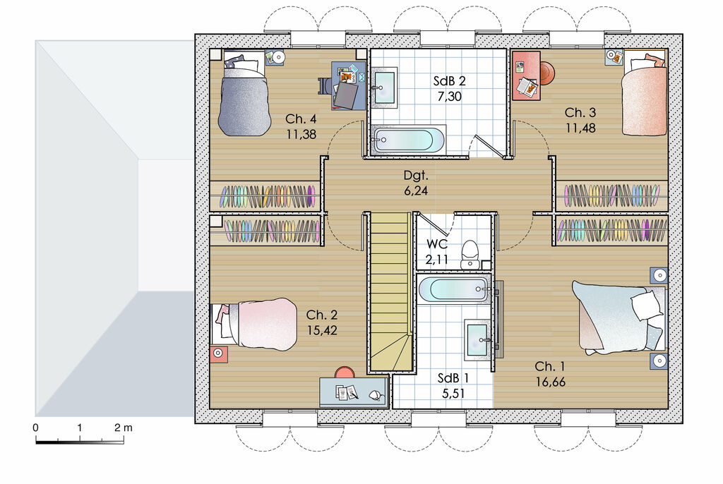 Plan habillé Etage , maison , Une maison en Picardie