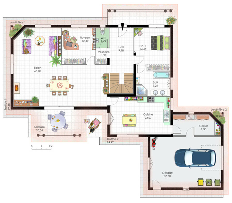 plan maison contemporaine etage