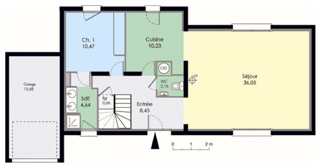 plan maison grande piece de vie