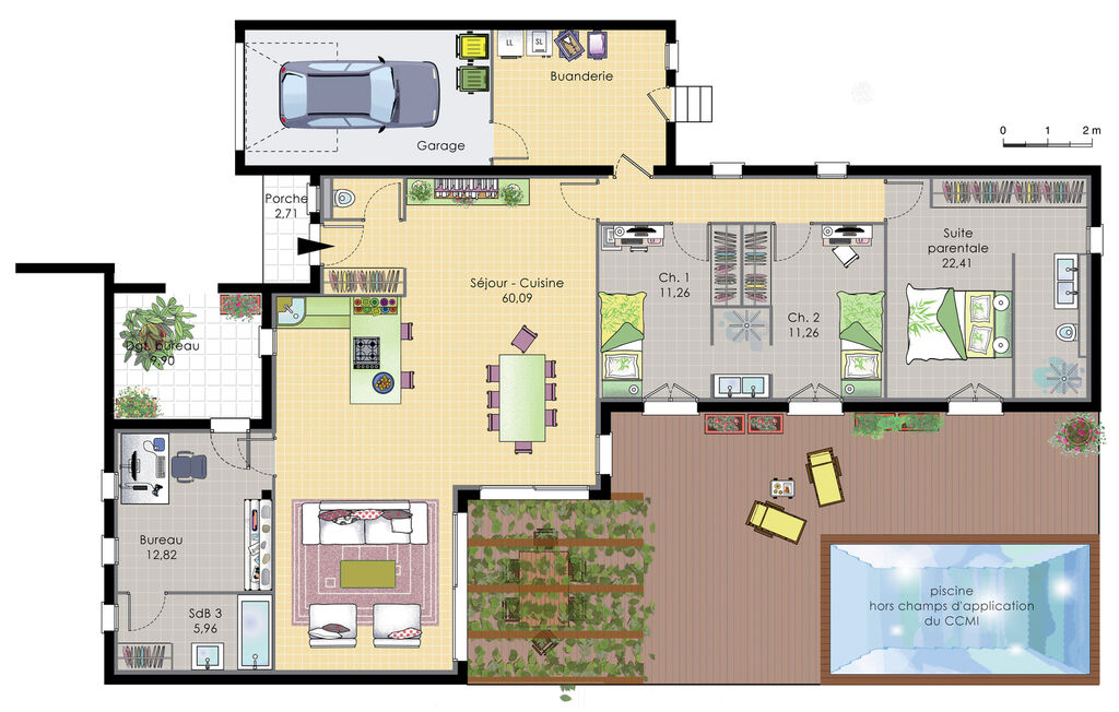 plan maison 6 pieces plain pied