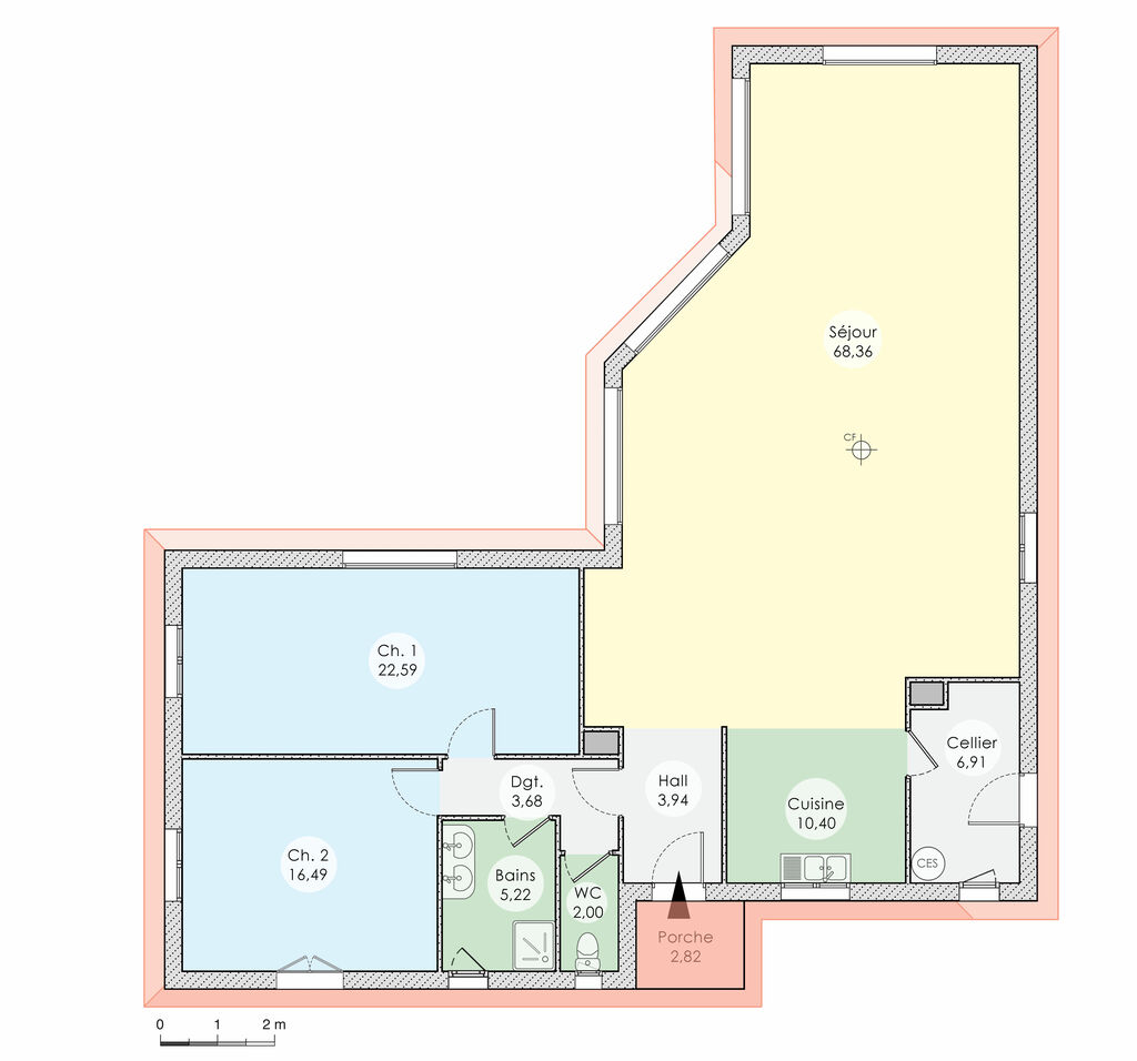 plan maison plain pied vide rdc 16580