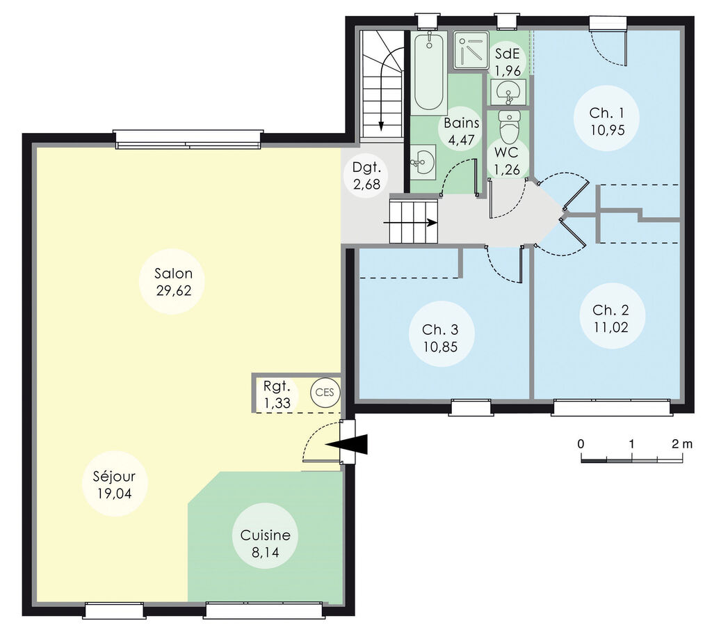 plan maison plain pied garage accole
